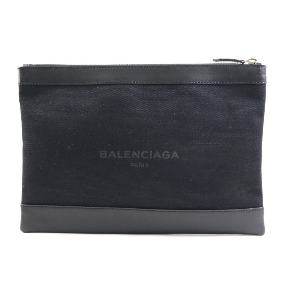 Balenciaga Black Leather Bag Canvas Clutch - Picture 2 of 4